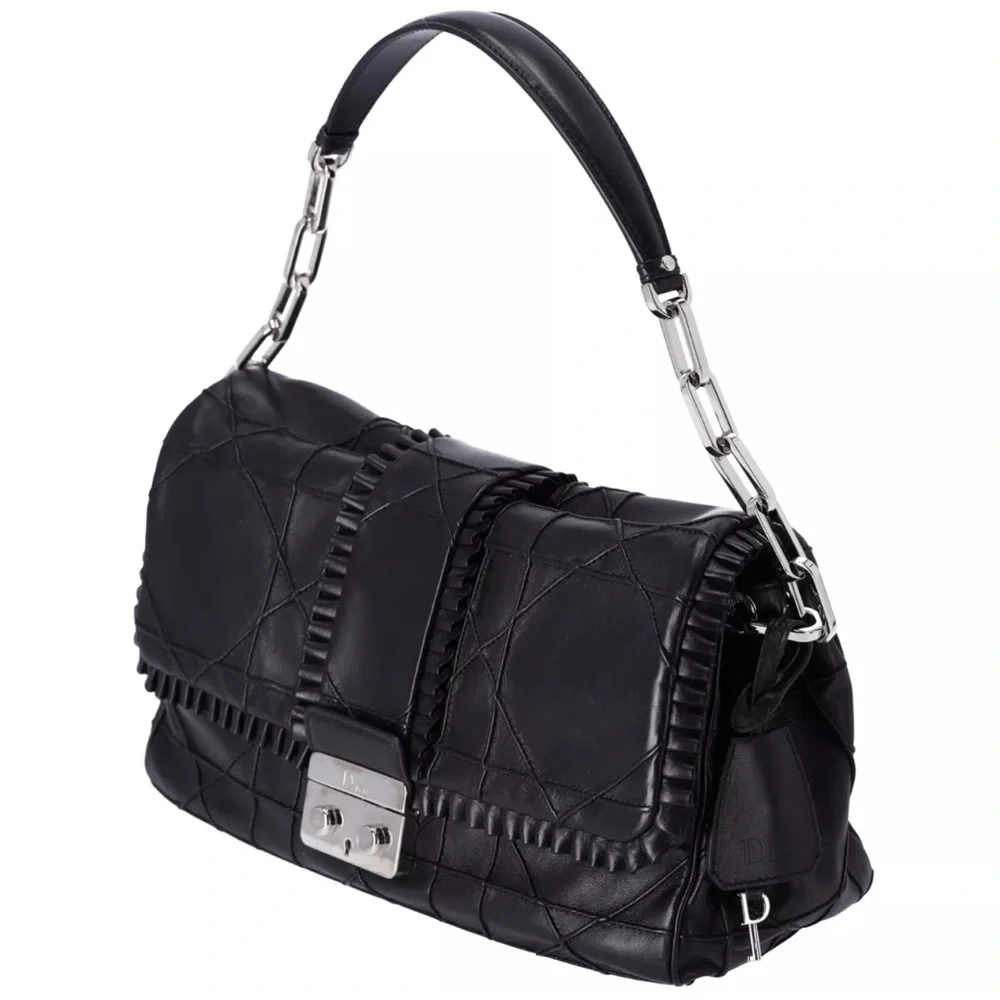 Christian Dior Black Lambskin Leather New Lock Ruffle Flap Shoulder Bag Ruffle - Picture 5 of 15